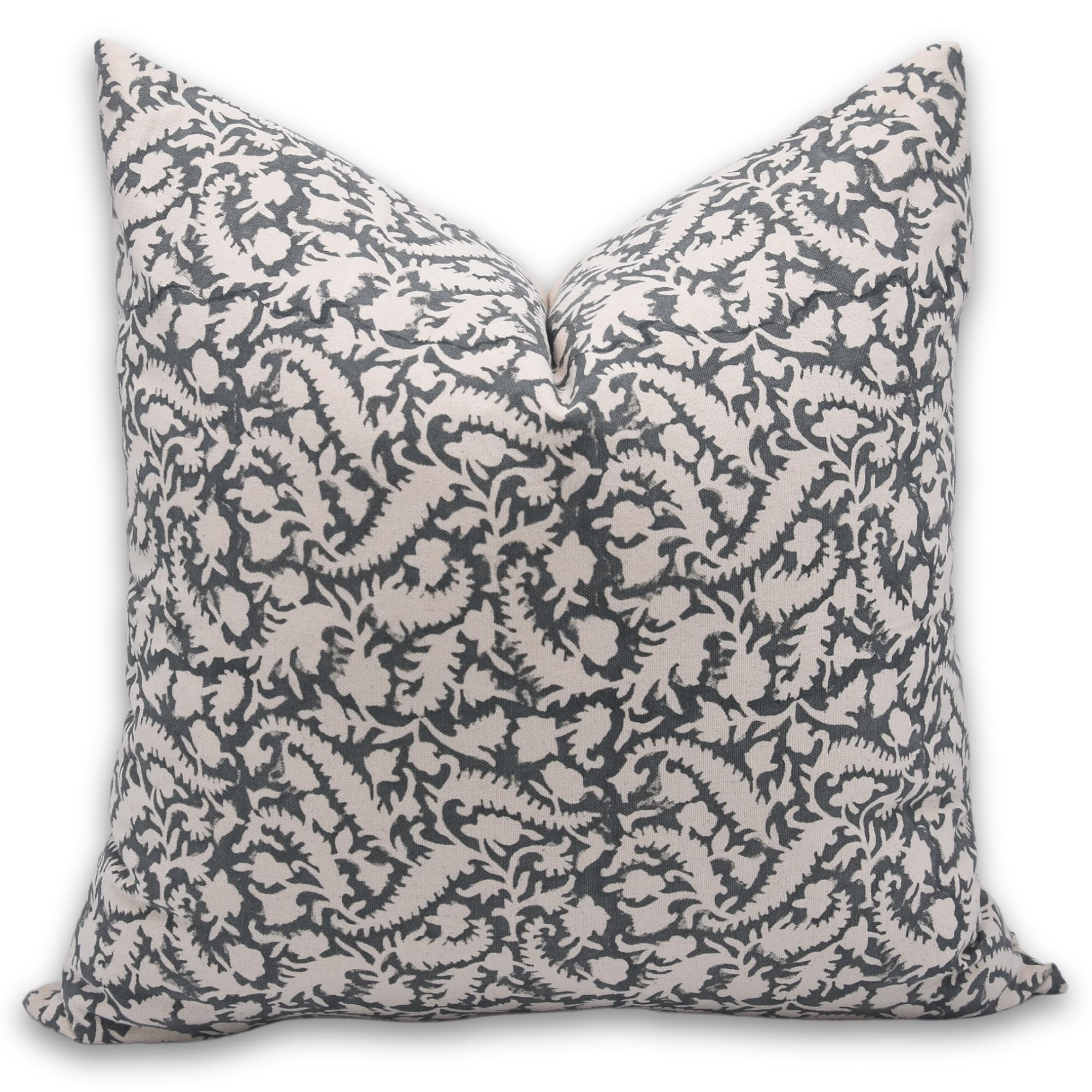 Fabdivine Pillow Covers Duck Canvas Fabric Handmade Block Print 18x18 Inch Throw Pillowcase Cushion Cover with Zipper Decorative for Sofa, Couch, Living Room, Bedroom, Chair (Black Forest-Grey)