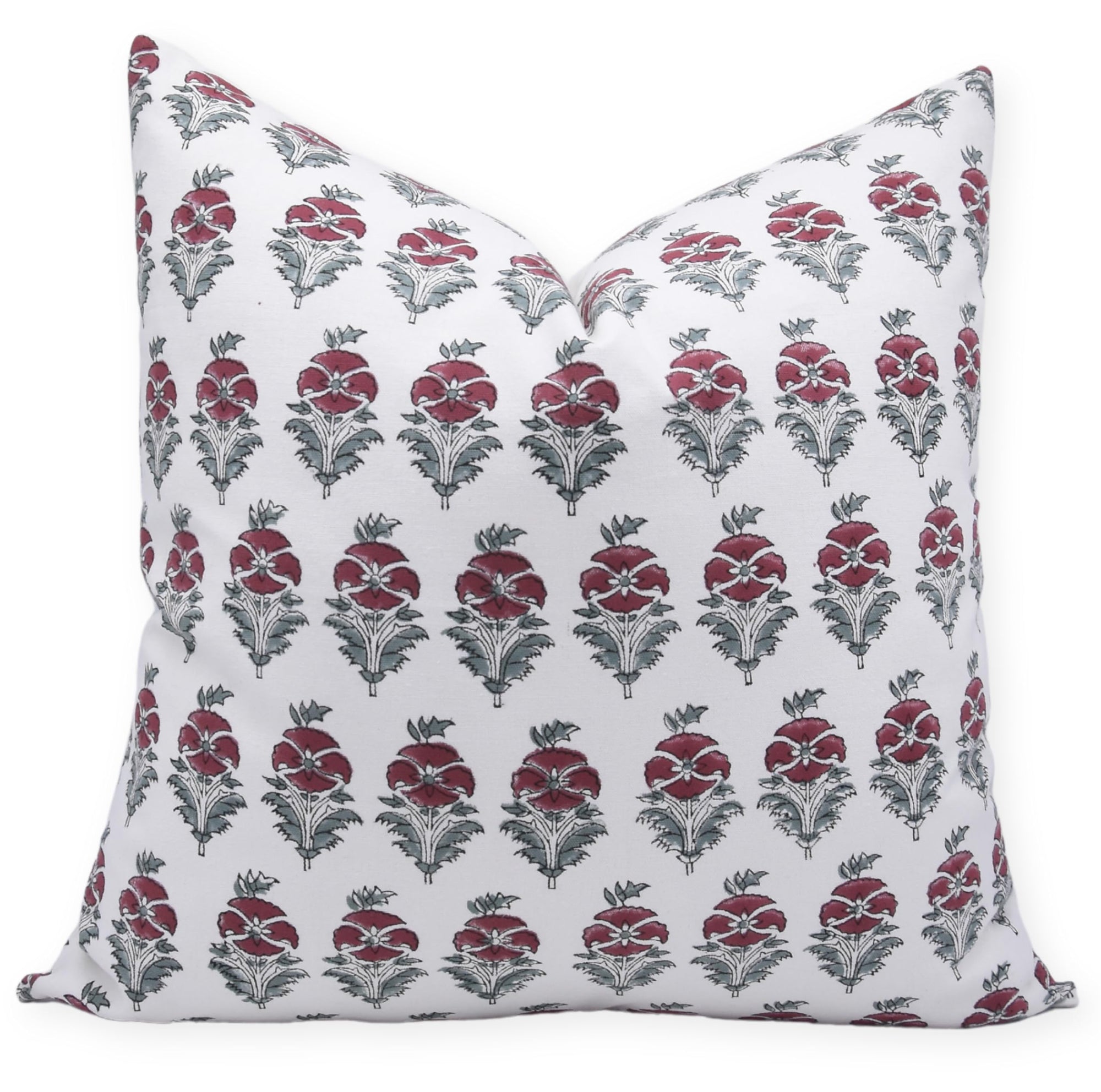 Fabdivine Artistic Handmade Block Print Thick Cotton White 14X14 InchThrow Pillowcase Cushion Cover with Zipper for Sofa, Couch, Living Room (Mormukut-Light Red)