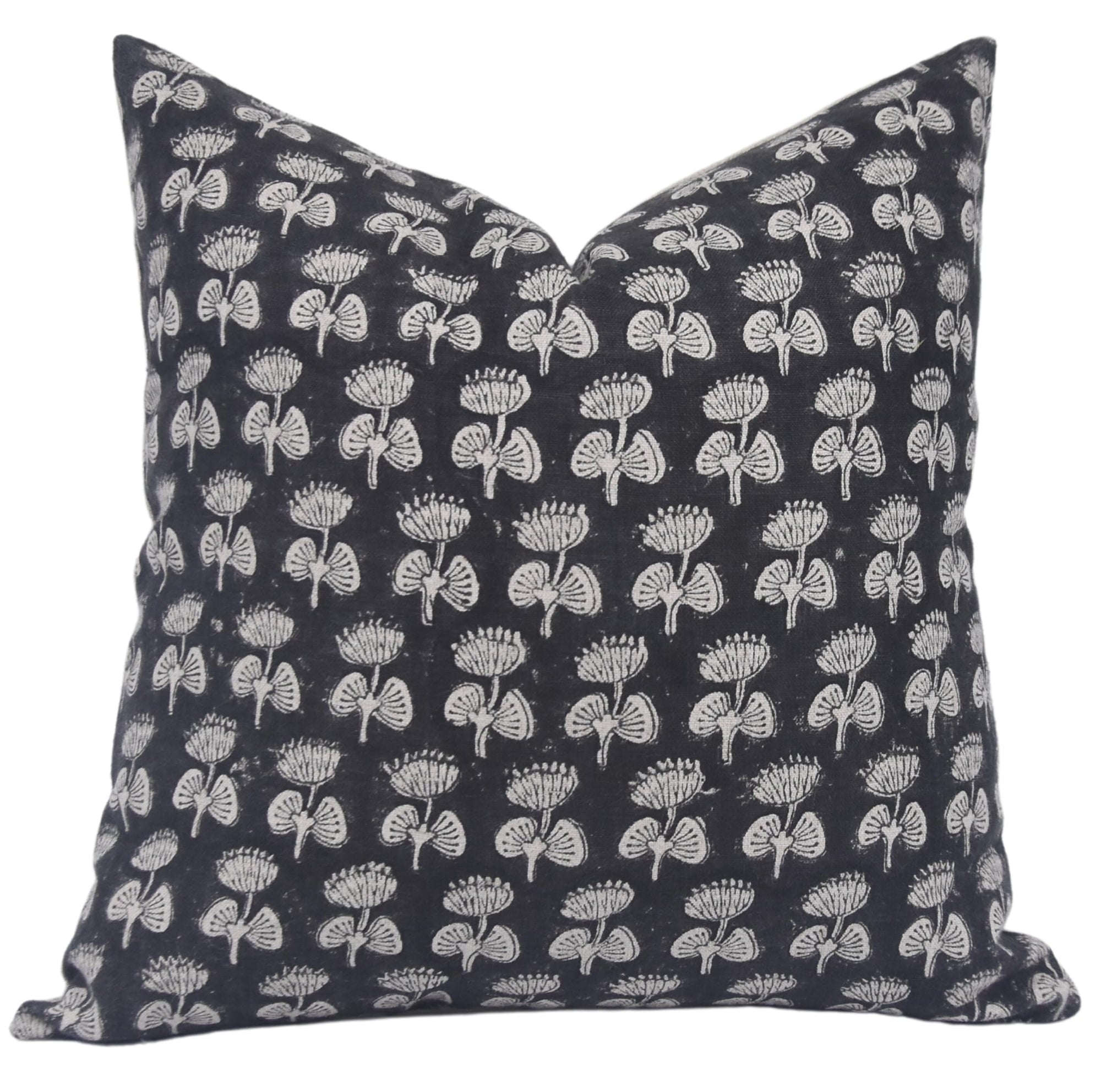 Fabdivine Block Print Pure Linen Vinatge Handmade 14x14 Throw Pillowcase Cushion Cover Décor for Farmhouse, Living Room, Fall Spring, Outdoor, Sofa, Couch (Damru-Black)