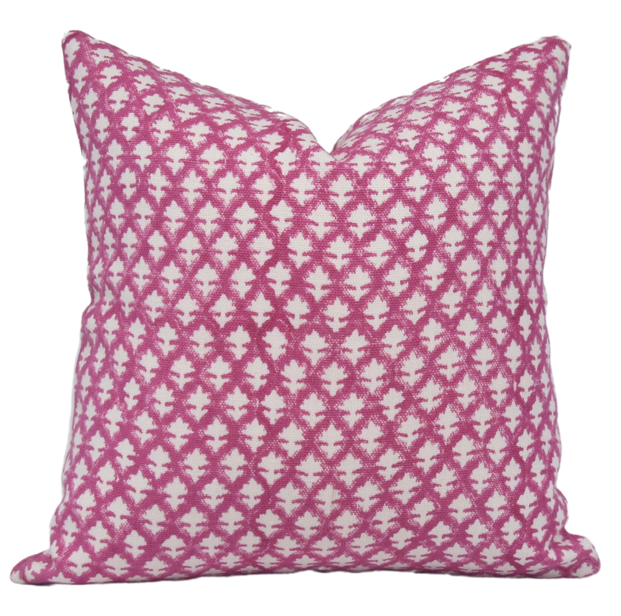 Fabdivine Handmade Block Print 16X16 Off White Linen Throw Pillowcase Cushion Cover with Zipper for Sofa Couch, Bed, Fall Decoration, Home Décor, Farmhouse, Living Room, Pink City Jaal, Pink