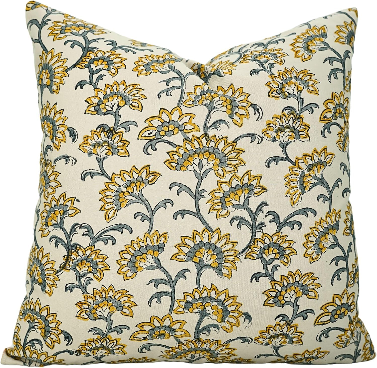 Fabdivine Office, Hotel Room Décor Handmade Boho Accent Pillow Cushioncase Floral 18X18 Inch Rectangular Spring Fall Couch, Rajnigandha, Mustard
