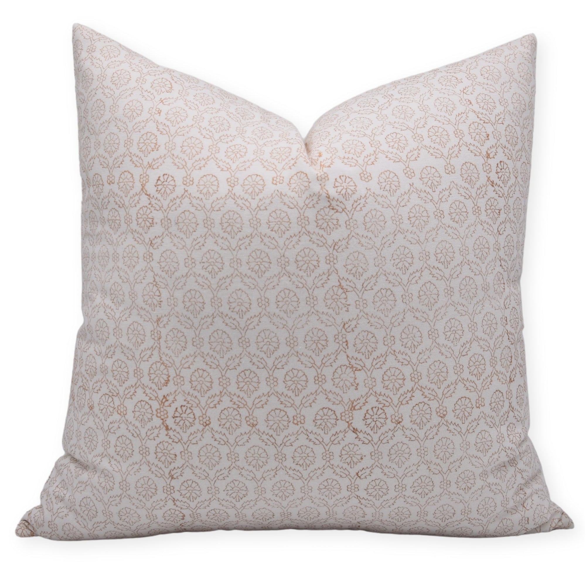 Fabdivine Handmade Block Print Thick Cotton White 22X22 Throw Pillowcase Cushion Cover for Sofa Couch, Bed, Chair, Fall Decoration, Home Décor, Garden, Farmhouse, Living Room, Shehnaaz, Light Brown