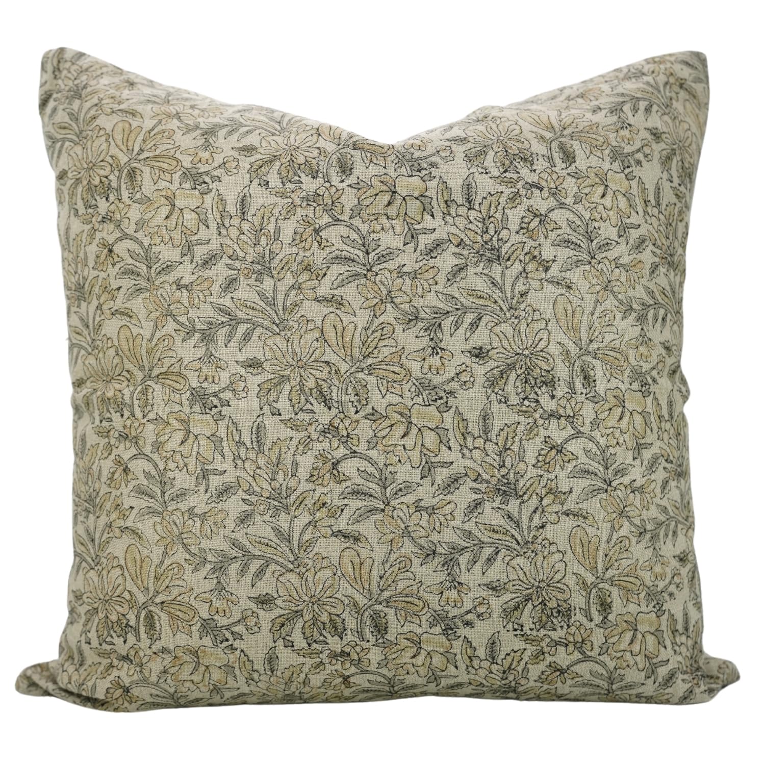 Fabdivine Elegant Handmade Nature-Inspired Block Floral Print Thick Linen 20x20 Inch Throw Pillowcase Cushion Cover Decorative for Sofa, Couch, Bed, Living Room (Kudrat-Brown-Gray)