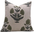 Olive Block Print Badshah Natural Pure Linen Cushion Cover 