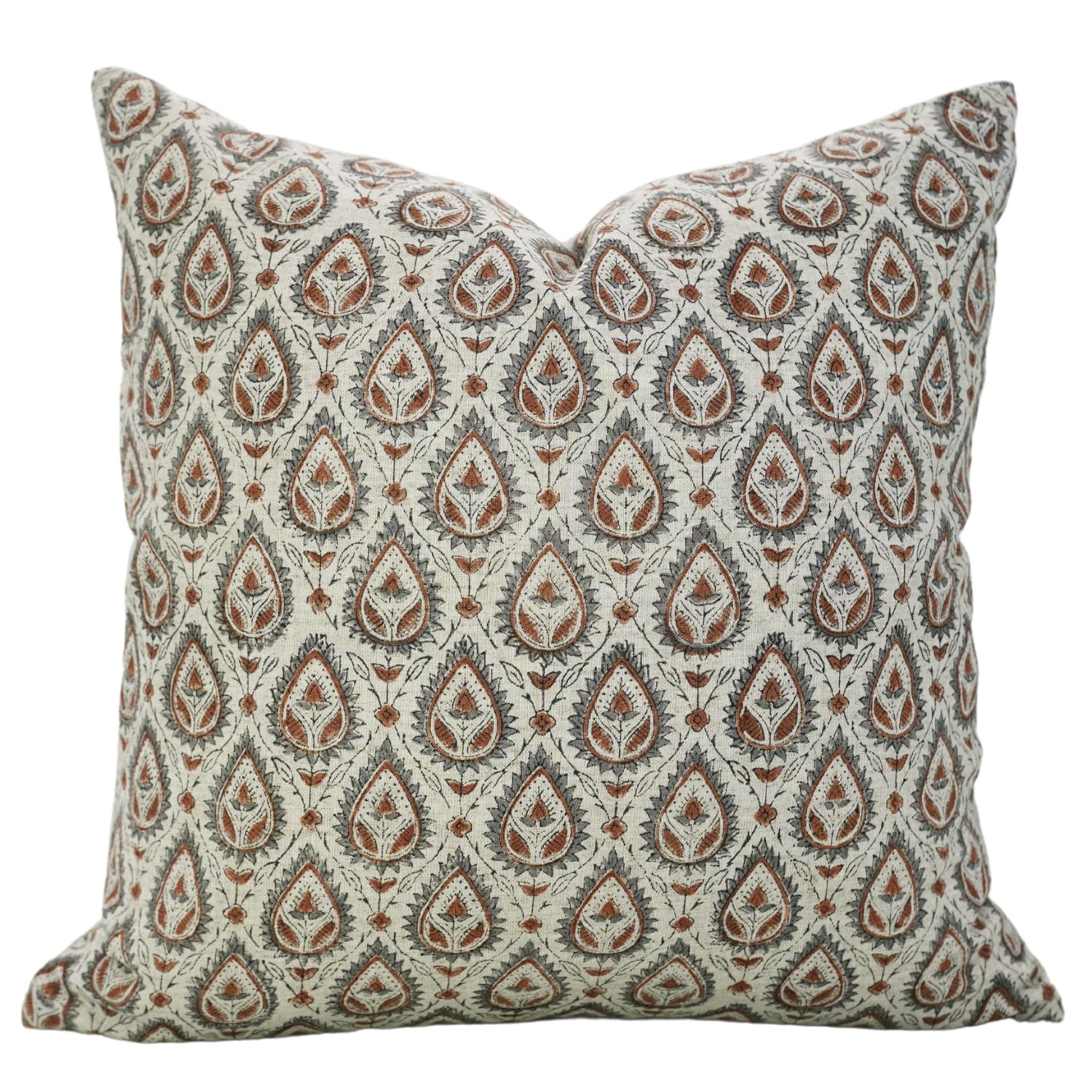 Fabdivine Pillow Covers Handmade Block Print Decorative 22X22 Inches Throw Pillowcase Cushion Cover with Hidden Zipper for Sofa, Couch, Farmhouse, Summer, Fall Decoration, Paan Patti, Mustard