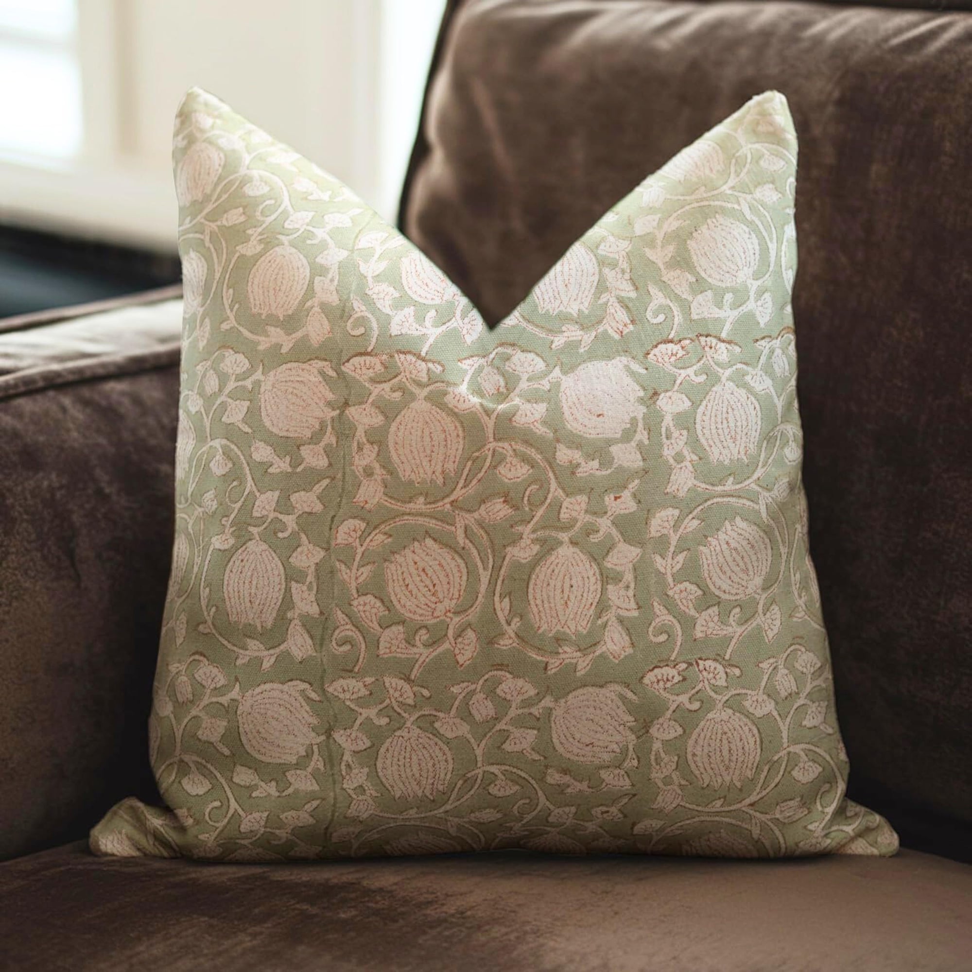 Fabdivine Handmade Block Print 14x36 Inches Cotton Throw Pillowcase Cushion Cover with Invisible Zipper for Sofa, Couch, Fall, Summer, Spring Decoration, Farmhouse, Six Kamal, Light Green