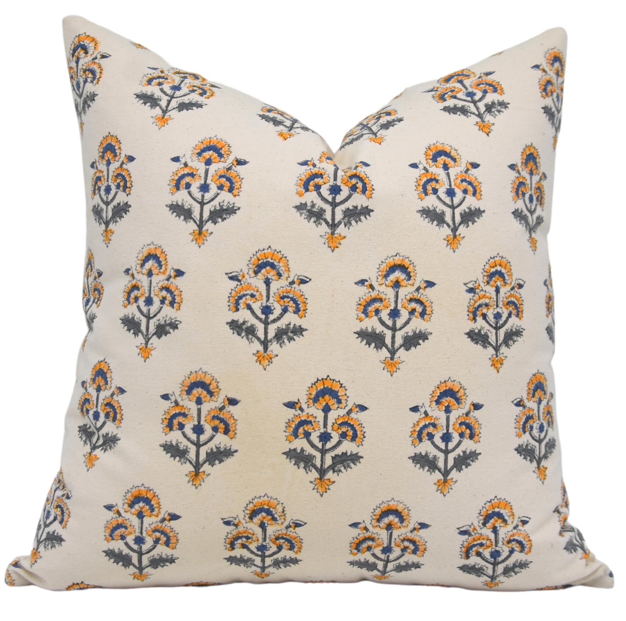 Fabdivine Thick Cotton Fabric Vintage Handmade Block Floral Print 16x16 Inch Invisible Zipper Throw Pillowcase Cushion Cover Decoration for Sofa, Couch, Bedroom (Traffic Light-Yellow)