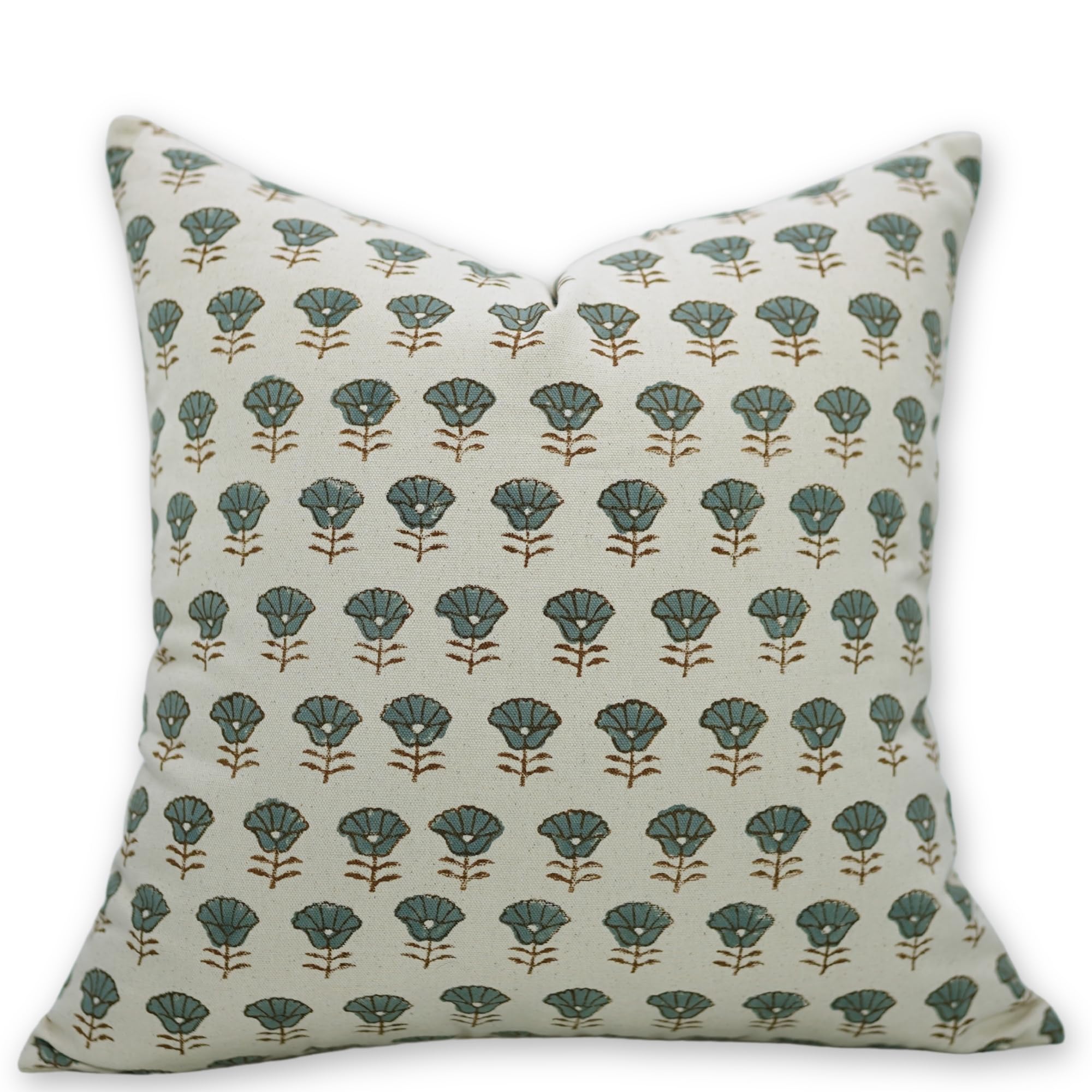 Fabdivine Block Print Duck Canvas 14X14 Throw Pillowcase Cushion Cover with Zipper for Sofa, Couch and Bed, Fall Decoration, Farmhouse, Outdoor, Living Room, Home Décor, Heera Moti,