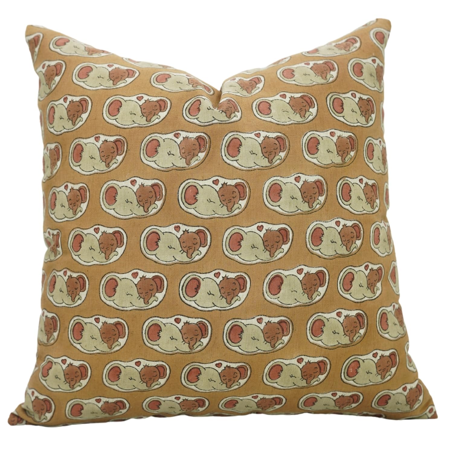 Elephant Pillow Covers Hand Block Print Linen Blend 18x18 Inch Throw Cushion Cover with Zipper Home Decor, Farmhouse Pillowcase, Decorative for Sofa, Couch, Bed (Elephant-Brown)