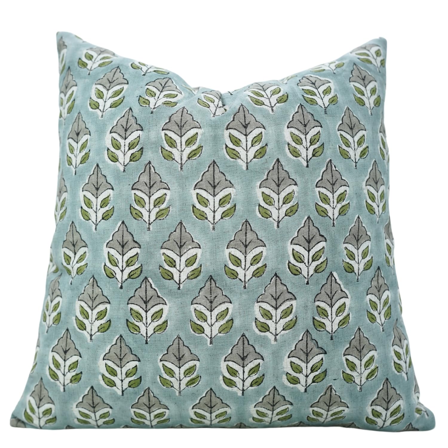 Fabdivine Handmade Block Print Decorative 22X22 Inches Throw Pillowcase Cushion Cover with Hidden Zipper for Sofa, Couch, Farmhouse, Summer, Spring, Fall Decoration, Mayur, Gray