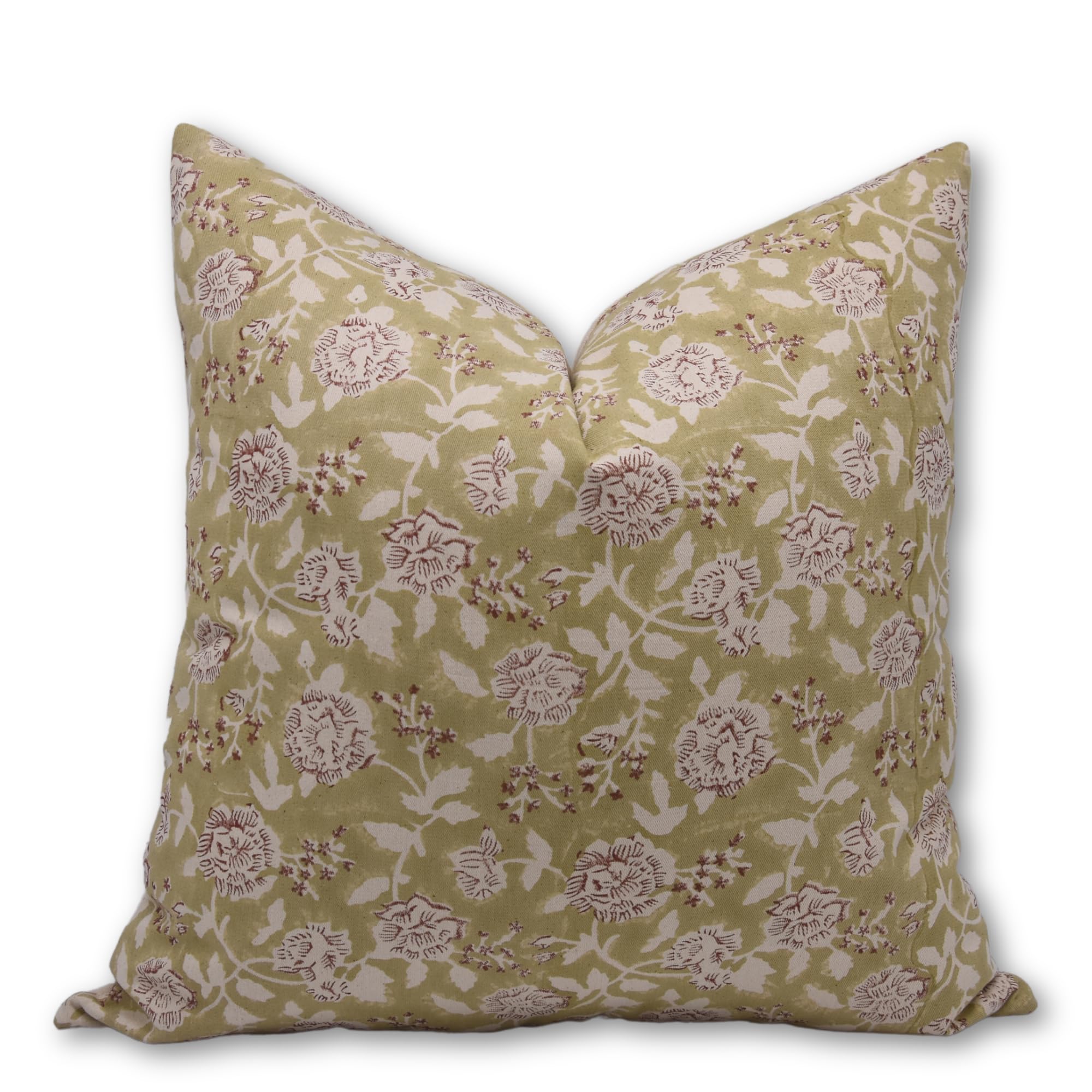 Fabdivine Pillow Covers Bohemian Hand Block Print Thick Cotton Throw Pillowcase Cushion Cover 16x16 Inch for Sofa, Couch, Summer Fall Decoration, Living Room (Rameshwaram-Light Green)