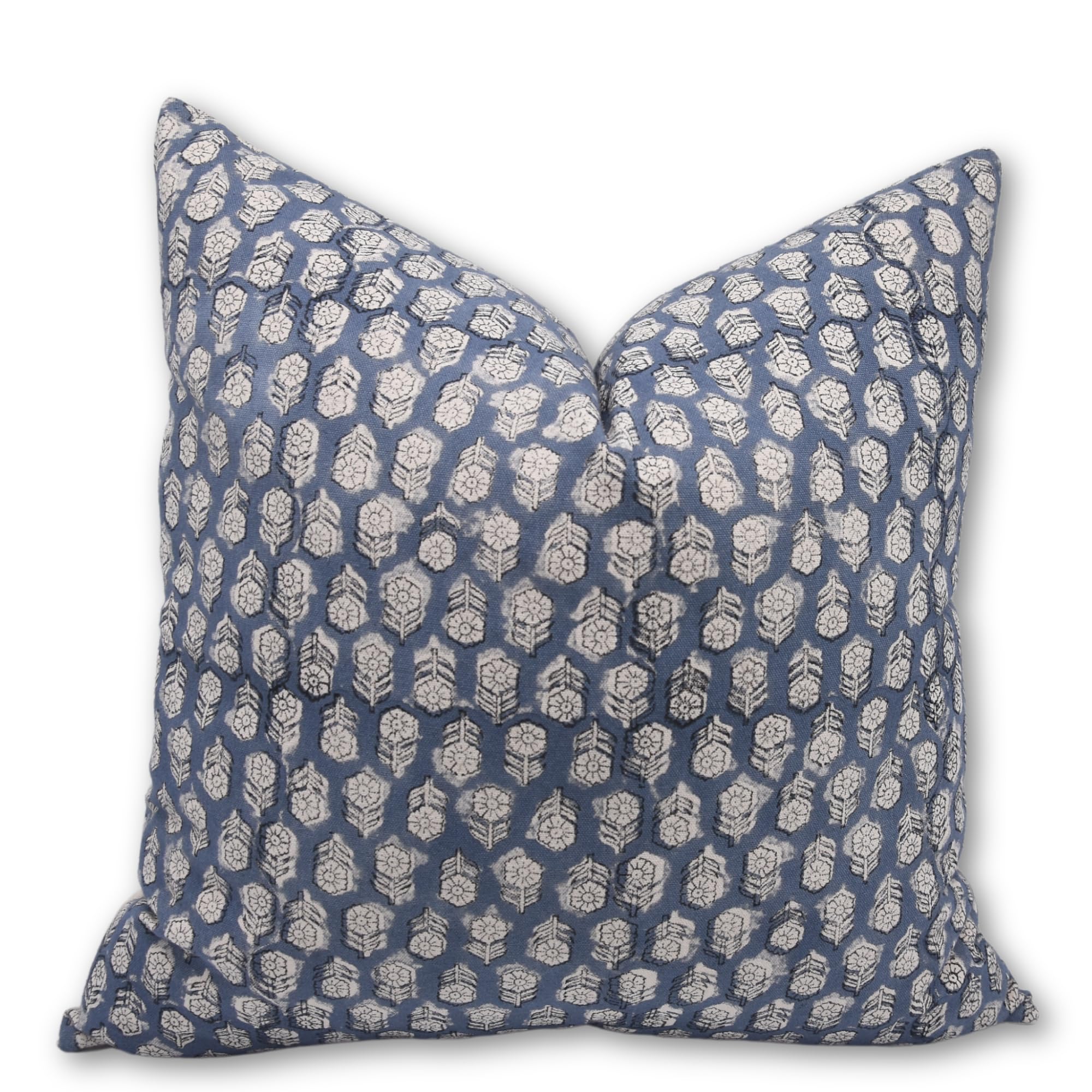 Fabdivine Throw Home Decorative Blue 16x16 Inches Cushion Case Perfect for Living Room Sofa, Couch Handmade Block Print Pillow Cover Farmhouse, Gift Summer Cotton Fabric Room Accent, Tulsi Buti