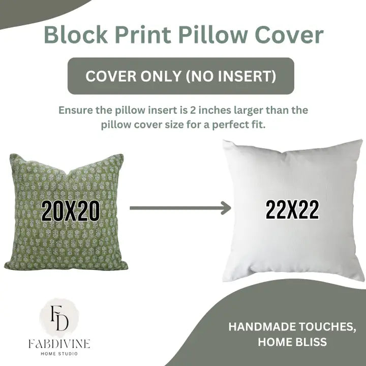 Indian Traditional Print Olive Green Linen Pillow - Tulsi Buti 