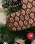 Handmade Thick Linen Brown & Beige Floral Tree Christmas Elegant Decortaive Stockings on Sangmarmar Block Printed with Pompom