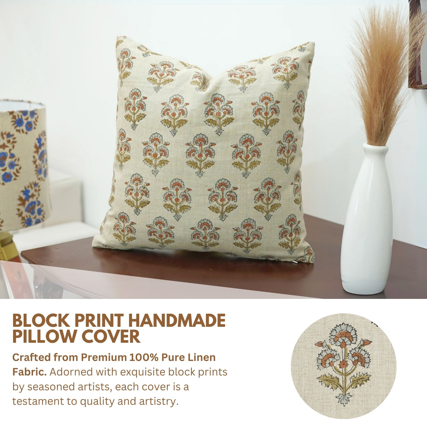 Home Decor HandBlock Printed Pure Linen Cushion Cover - Traffic Light