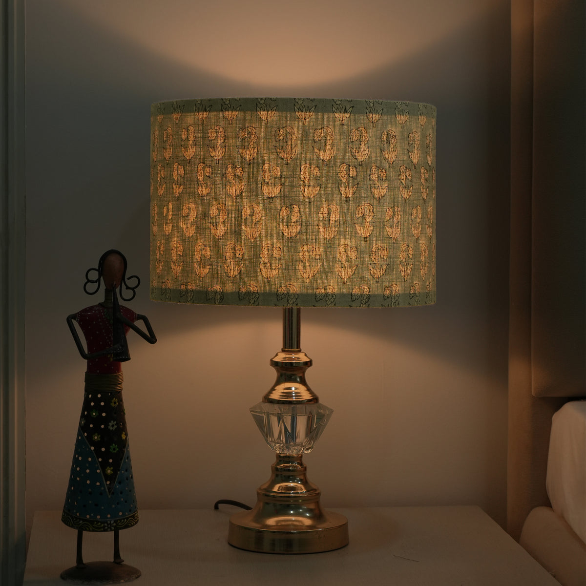 Indian Hand Printed Sage Green Floral Linen Lampshade - Superstar