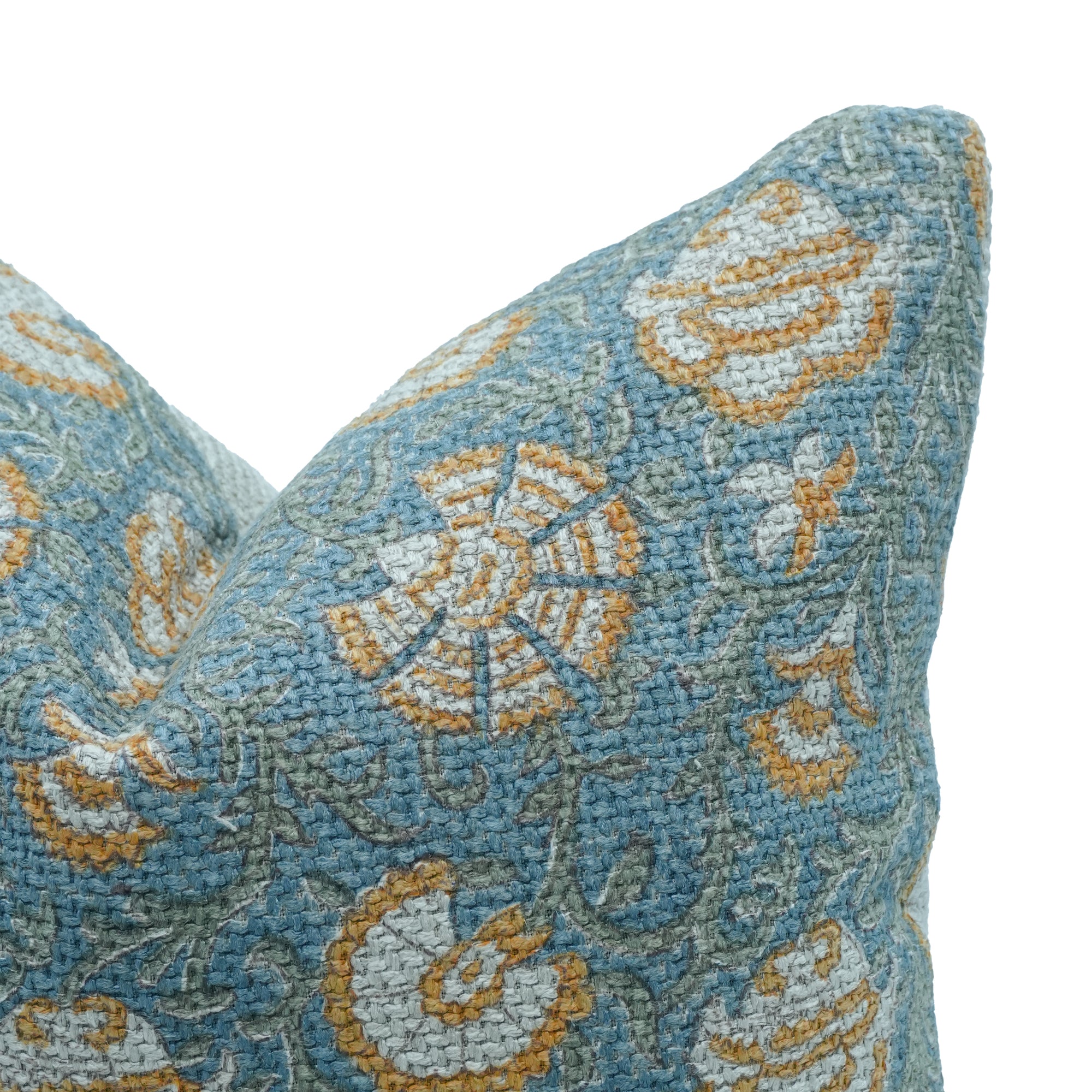 Vasundhra Hand Block Print Jute Linen Cushion Cover Blue Floral