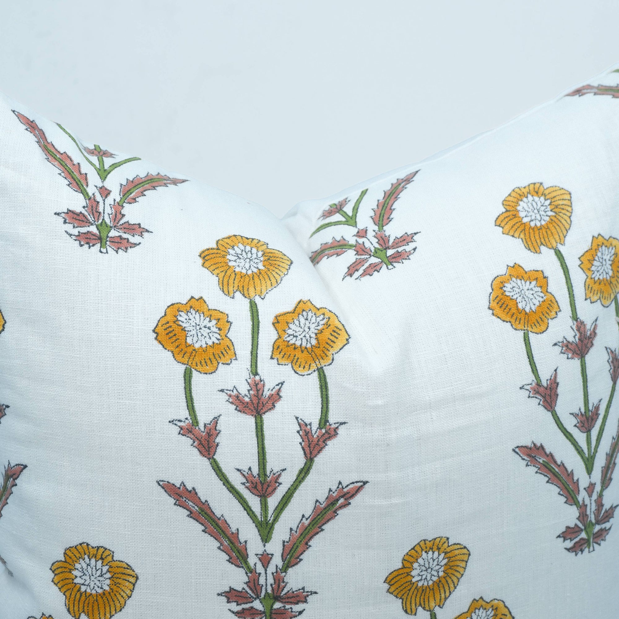 Block Print Pillow Cover on Pure White Linen - Amitabh