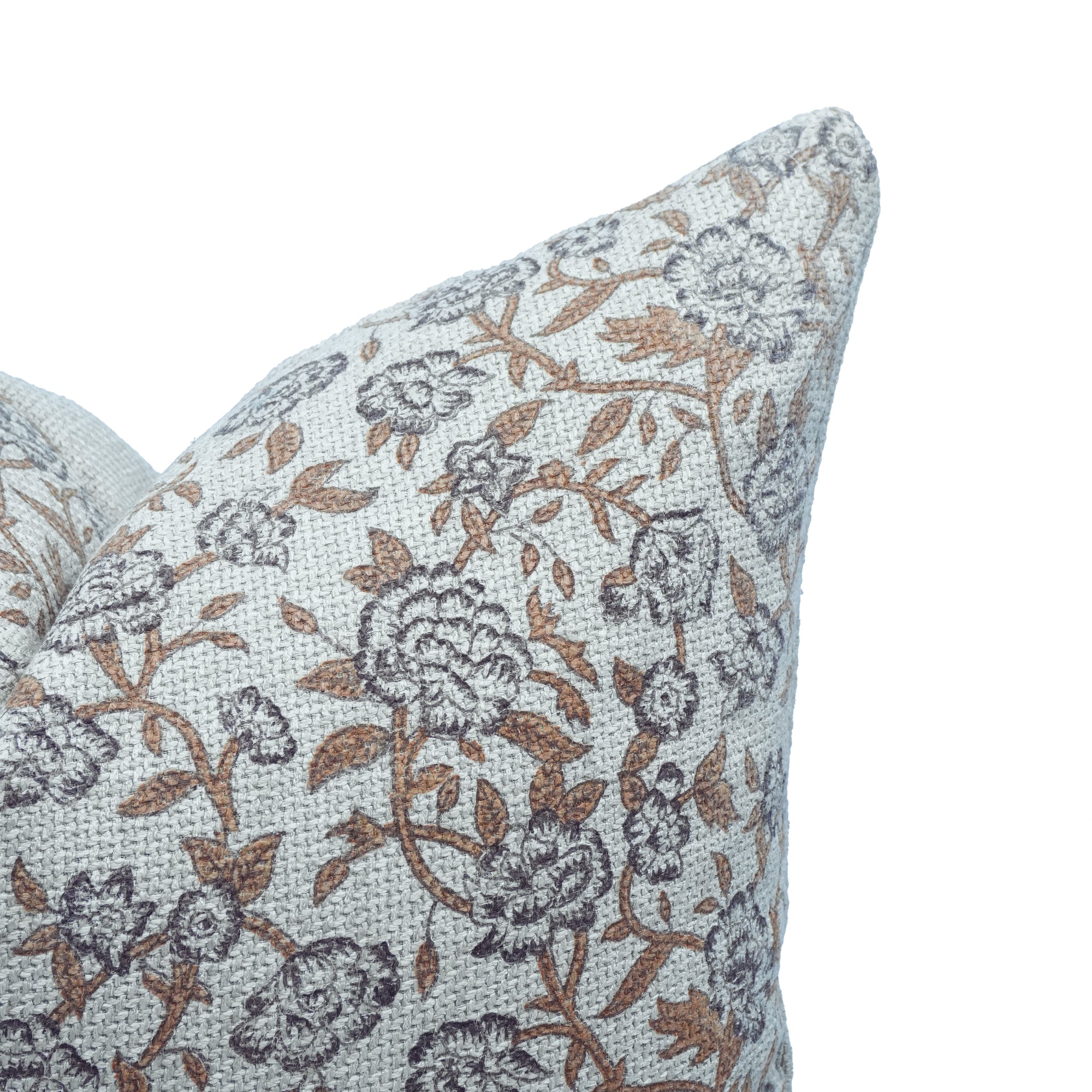 Indian Artisan Jute Linen Cushion Cover Gray Floral - Mahek