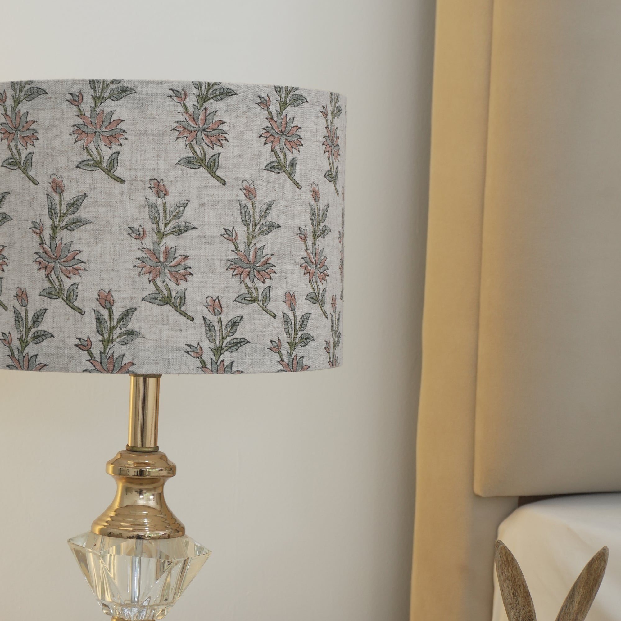 Block Printed Viscose Linen Dusty Peach Lampshade || Deepika