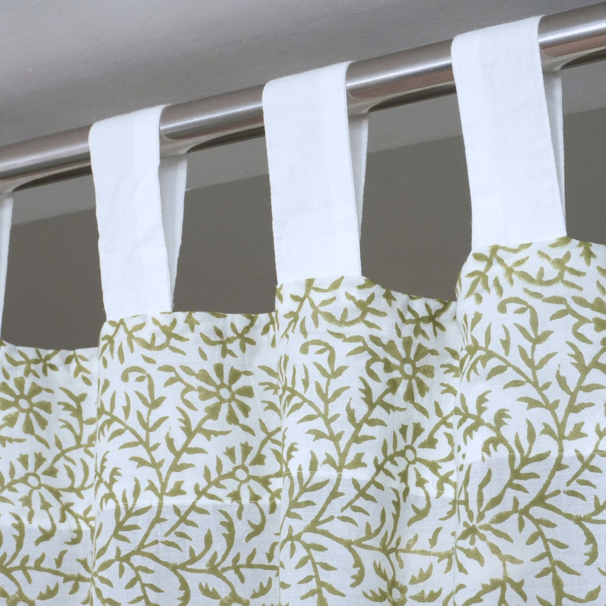 Wooden Block Print Curtain 100% Cotton - Green Jungli Ghass
