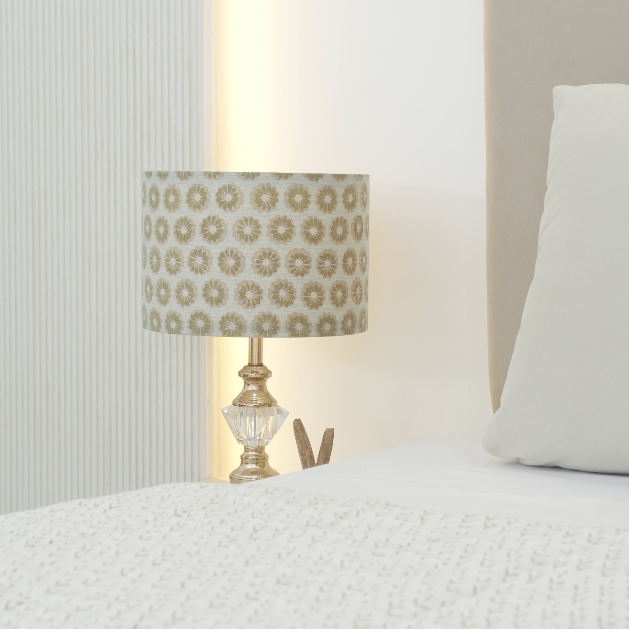 Block Print Linen Blend Dusty Pink Floral Lampshade - Bulbul