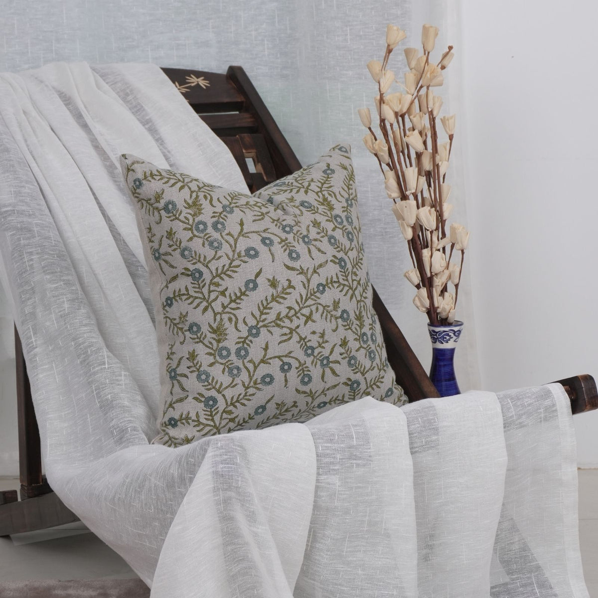 Handmade Floral Thick Linen Cushion Case - Shehjan