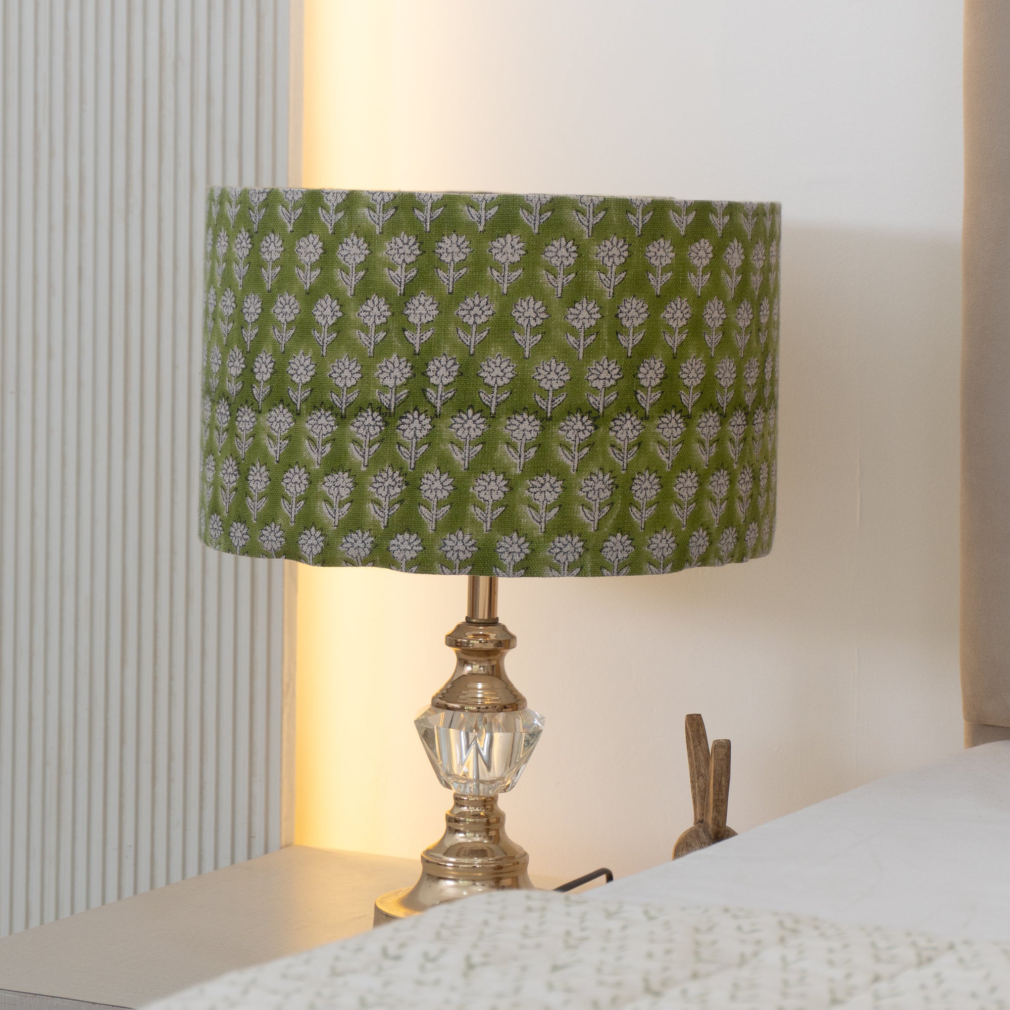 Olive Green Handcrafted Linen Floor Lampshade - Pankhudi