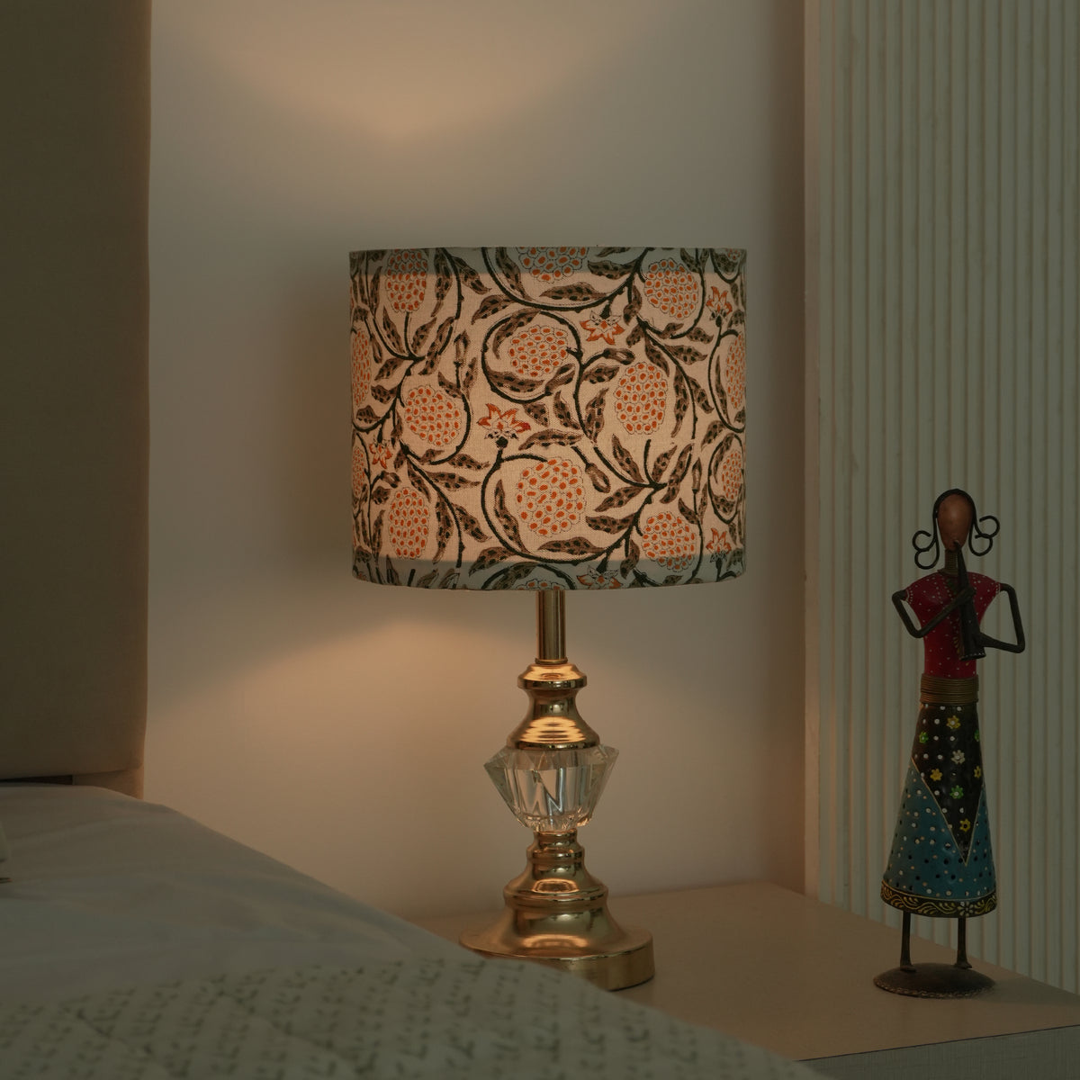 Meraki Block Print Drum Lampshade on Thick Cotton White