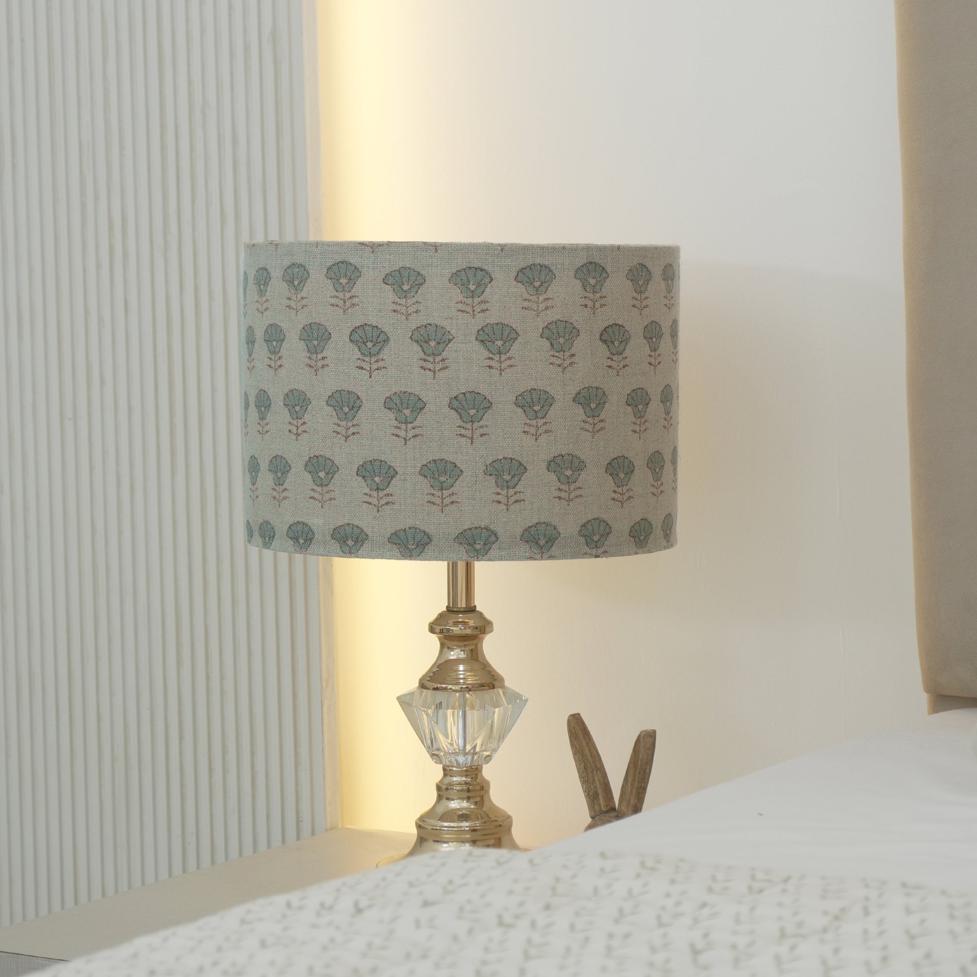 Gray Floral Block Print Hevay Linen Floor Lampshade - Kohinoor