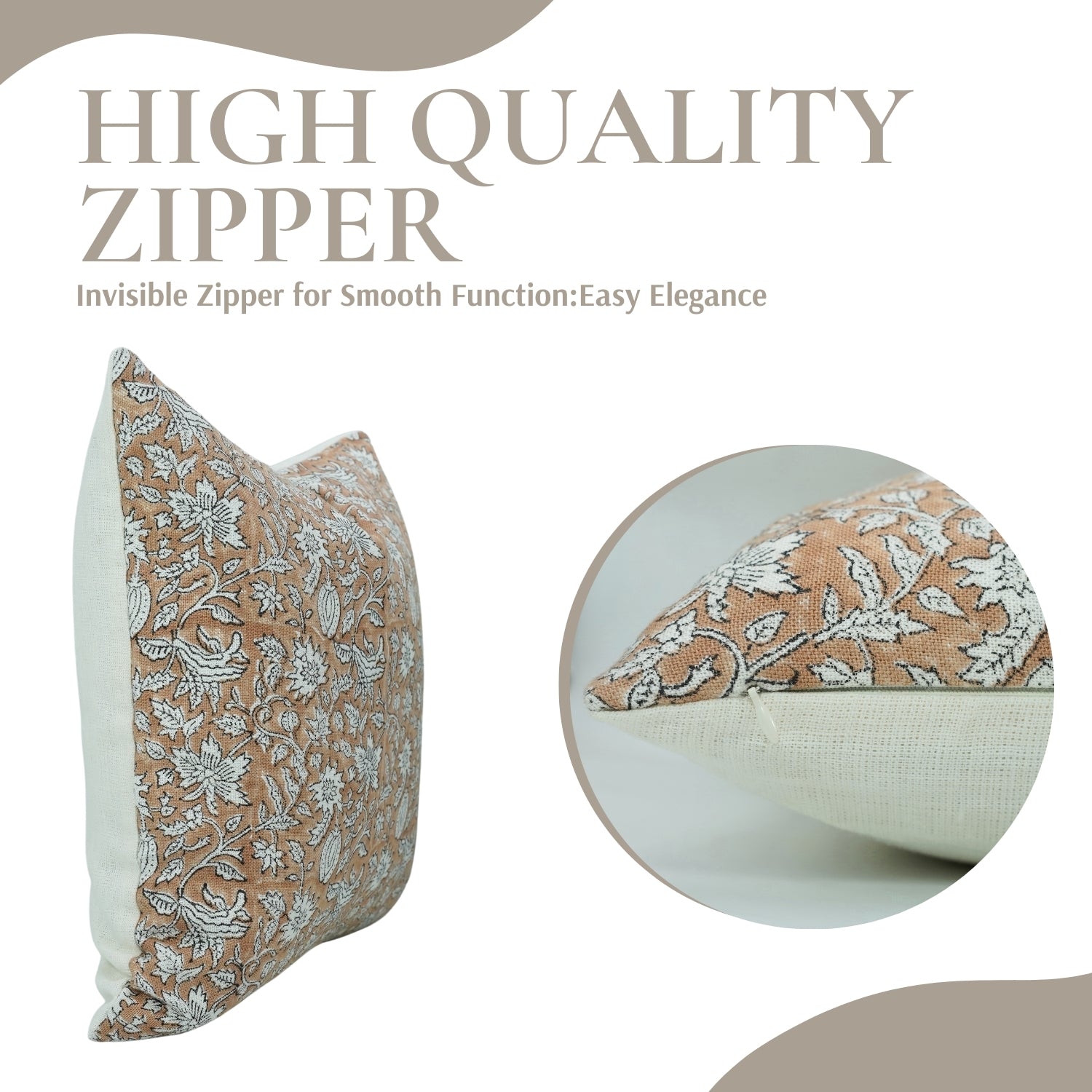 Block Print Off-White Linen Premium  Floral Cushion Cases - Manikarnika