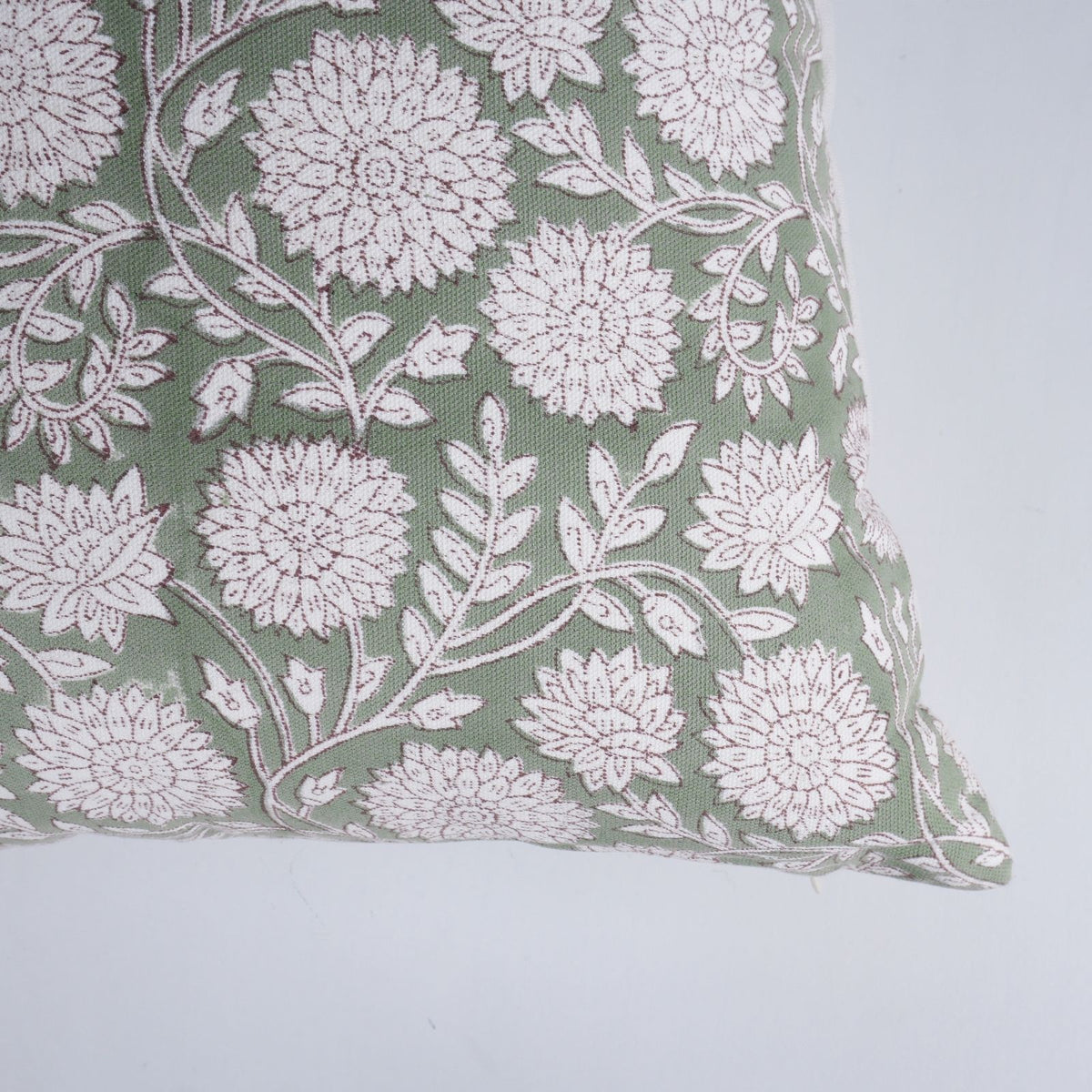 Indian Sage Floral Thick Cotton White Cushion Cover - Rajat