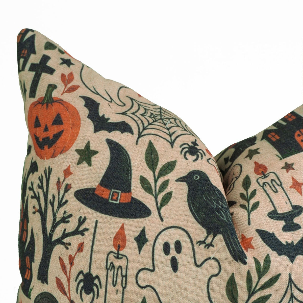 BooMix Halloween Printed Natural Beige Viscose Linen Pillow