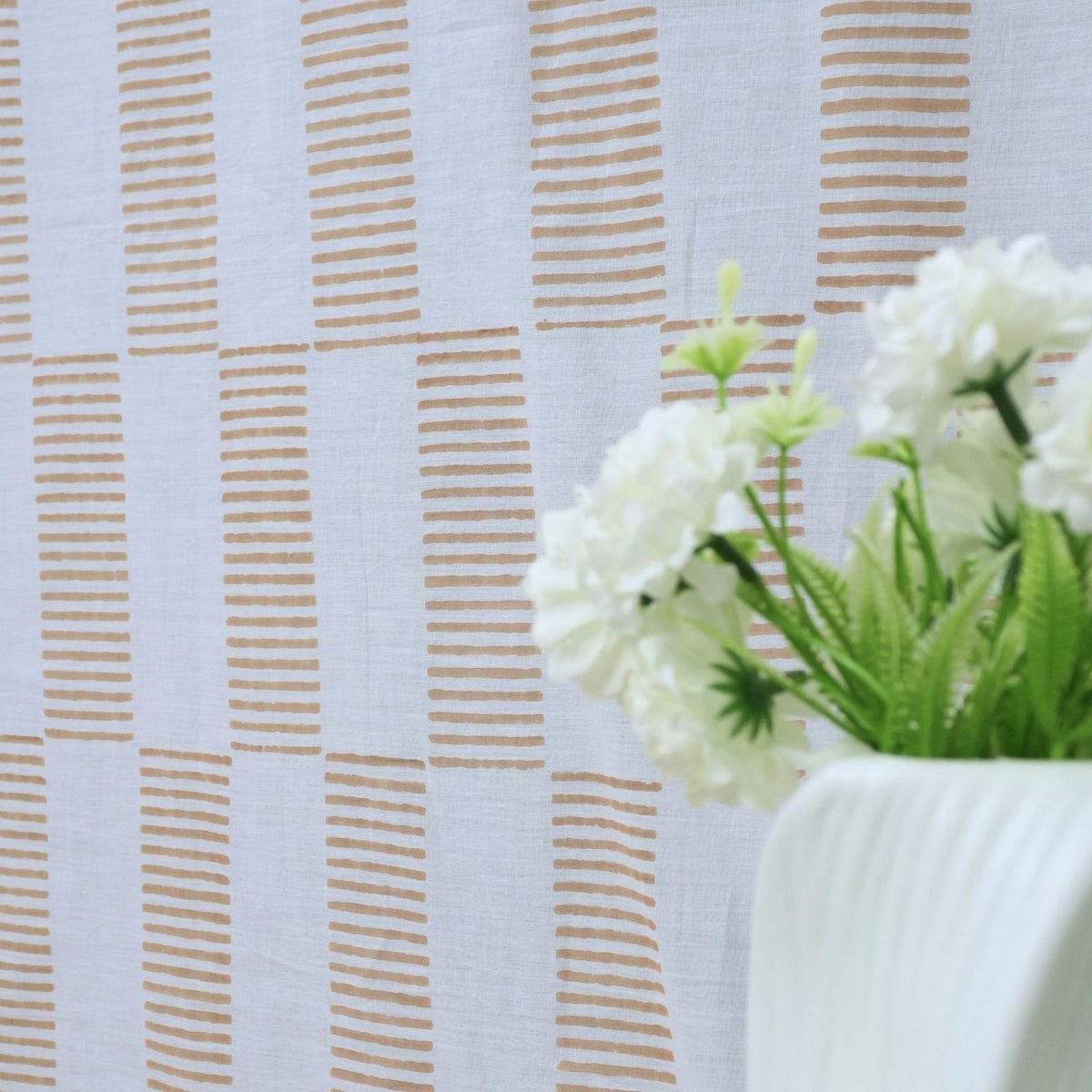Pure Cotton Hand Block Print Tab Top Curtain - Zig Zag