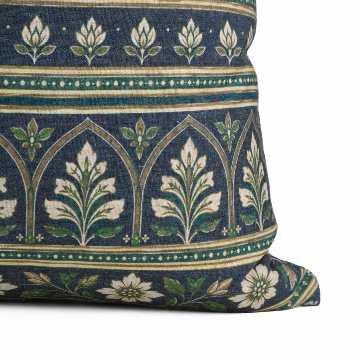 Floral Printed Deep Navy Viscose Linen Boho Cushion Cover 