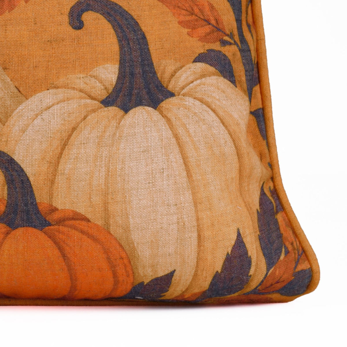 Haunted Cat Printed Orange Linen Piping Lumbar Pillow Cover