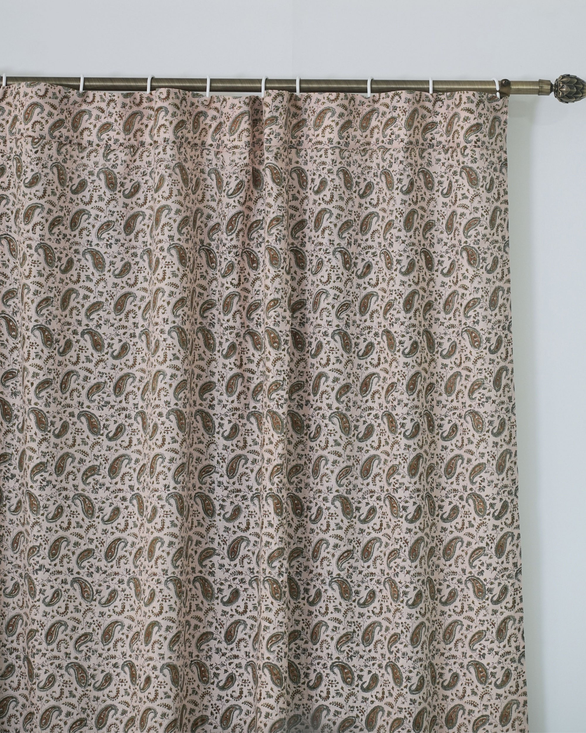 Wooden Block Print Gray Floral Window Drapery Curtains - Keri Jaal