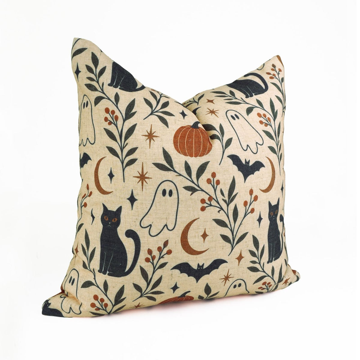Halloween Black Cat Ghosts Viscose Linen Cushion Cover - Spooky