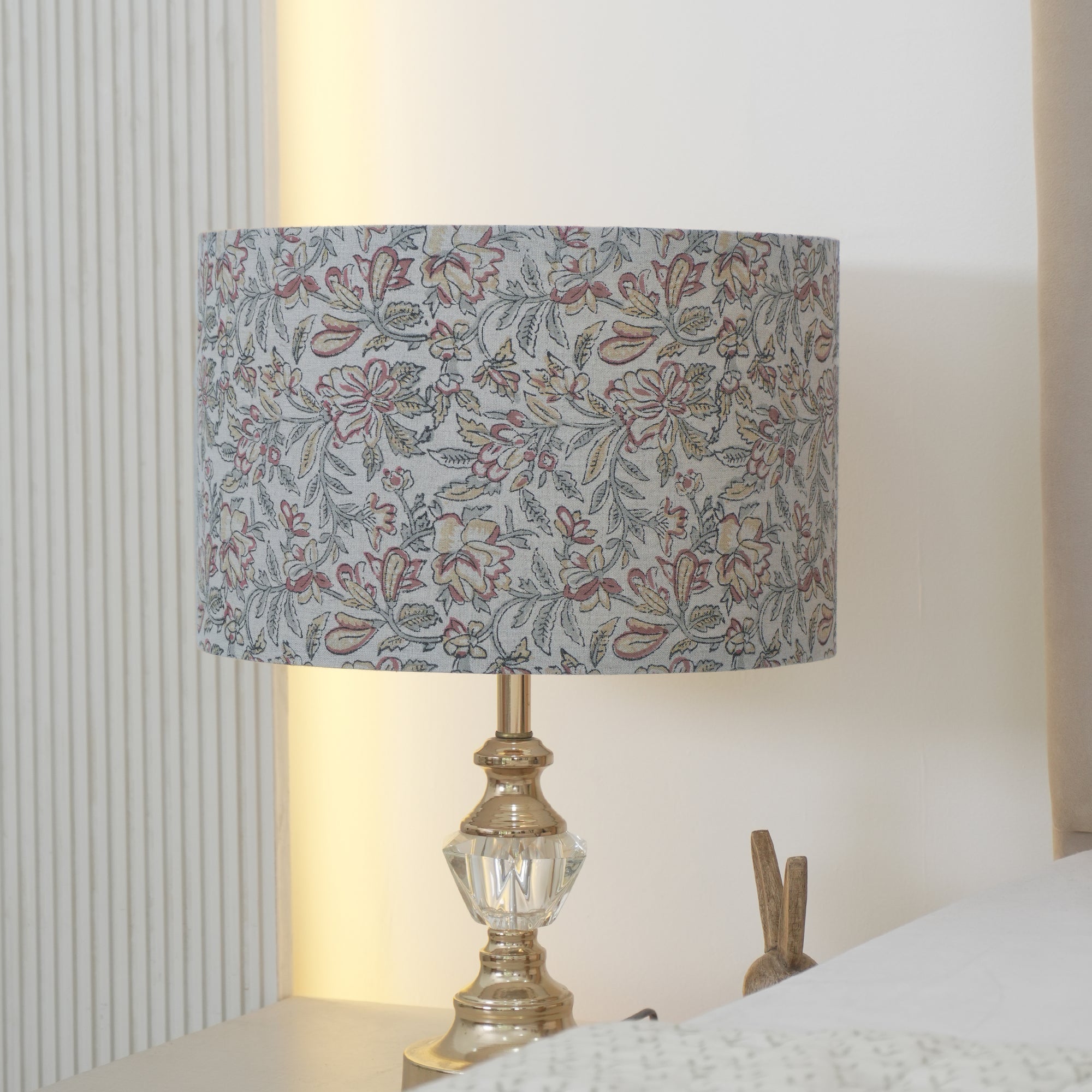 Grey Block Print Linen Traditional Decor Lampshade - Kudrat