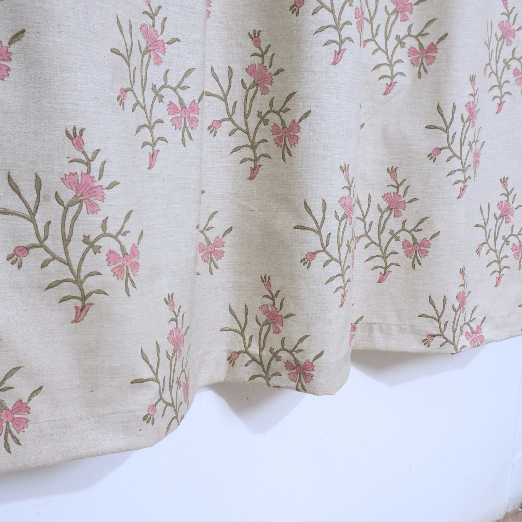 Strawberry Hand Block Print Tab Top Curtains | Pink Linen