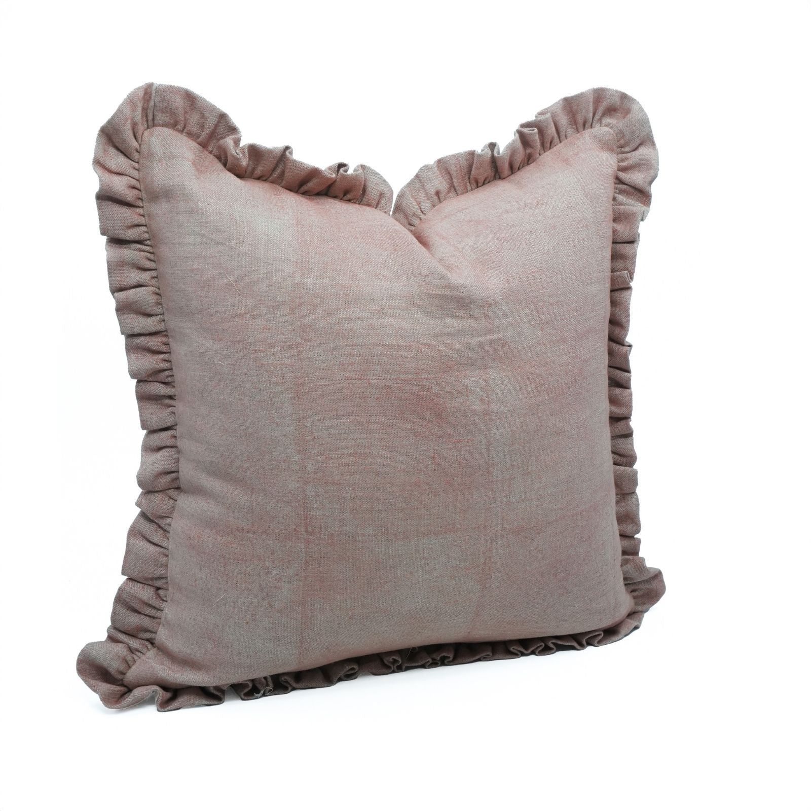 Solid Brown Frill Indoor Cushion Cover | Thick Linen