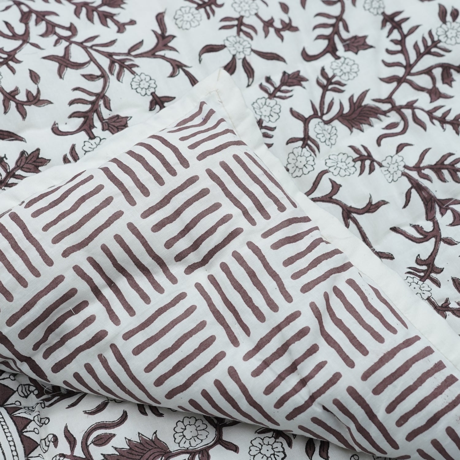 Block Print Brown Cotton Quilt Reversible &amp; Lightweight - Shejan