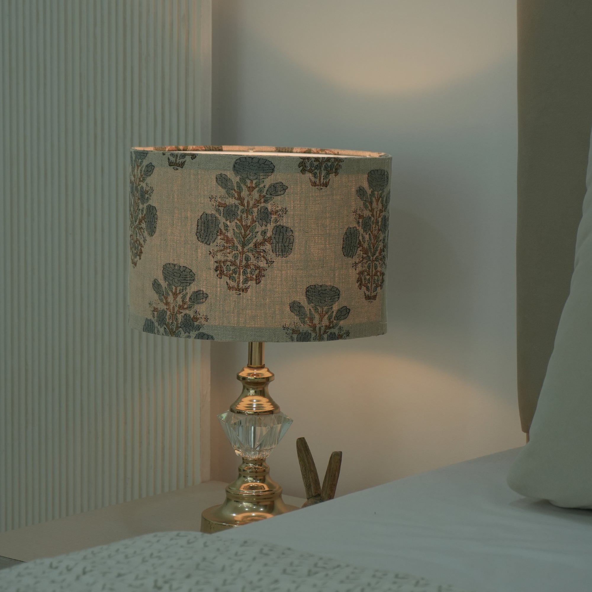 Sage Green Ulta Kamal Hand Printed Linen Drum Lampshade