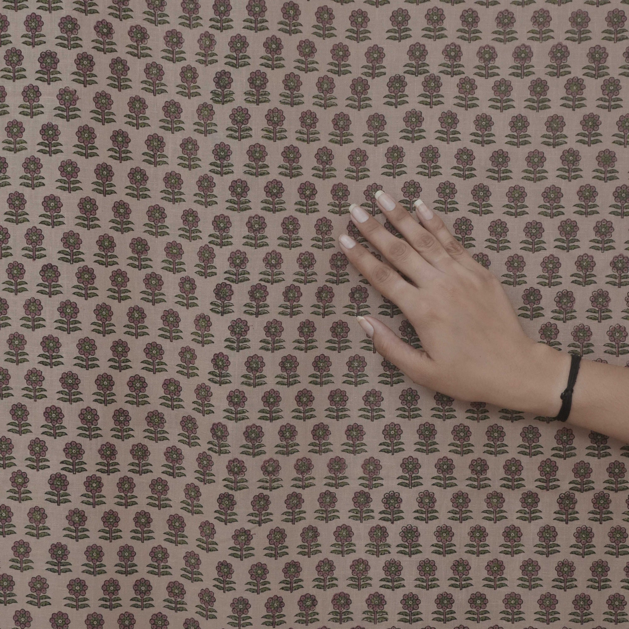 Pink Floral Block Print Viscose Linen Tab Top Curtains - Anamika