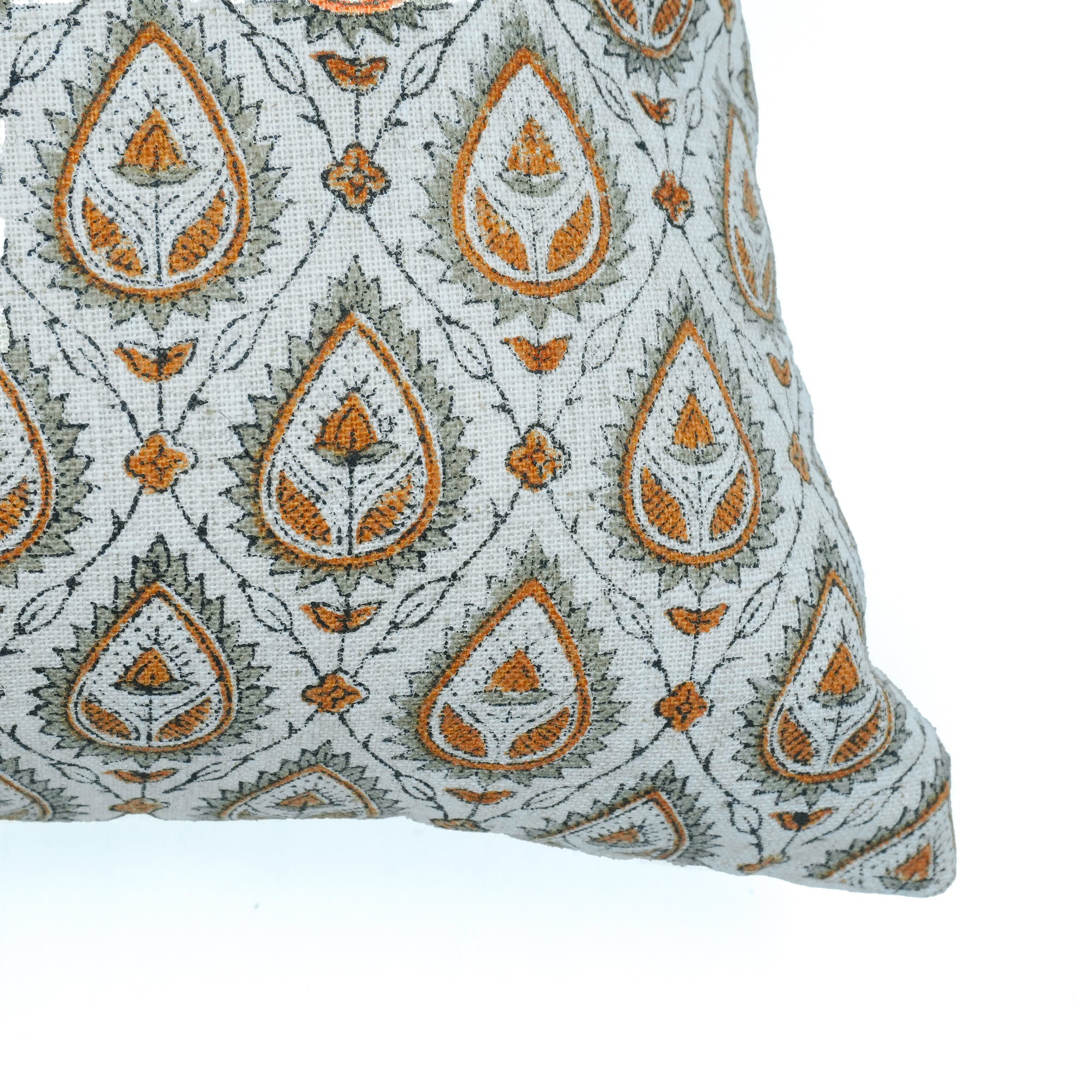 Handmade Viscose Linen Orange Floral Pillow Cover || Paan Pati