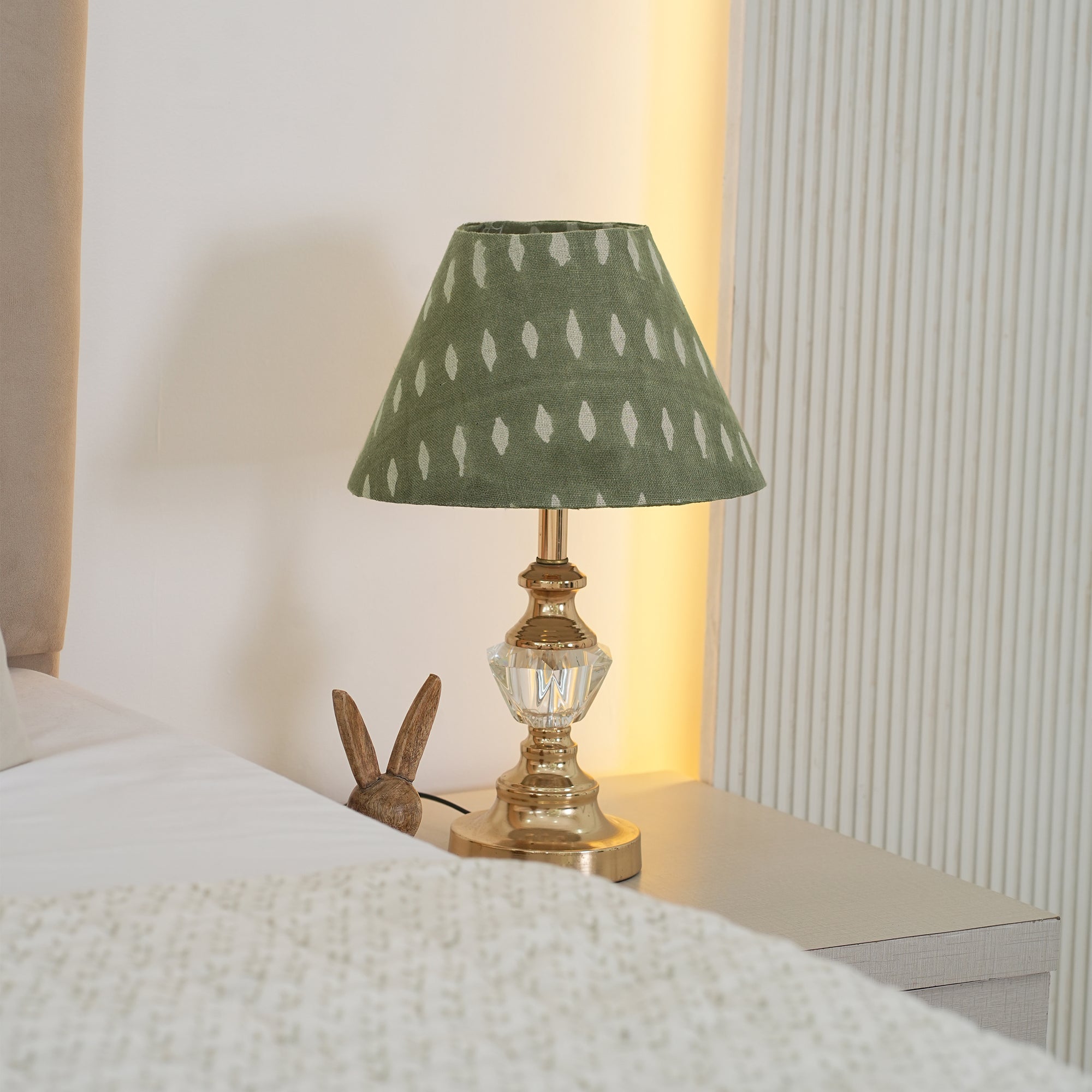 Block Printed Linen Boho Decor Lampshade - Omji Green