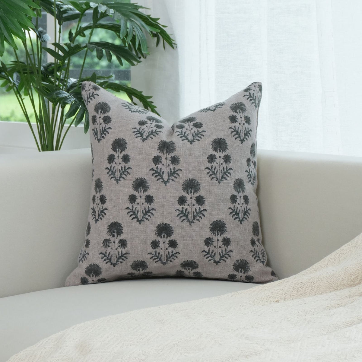 Block Print Decor Rishi Slate Grey Linen Boho Pillow Cover
