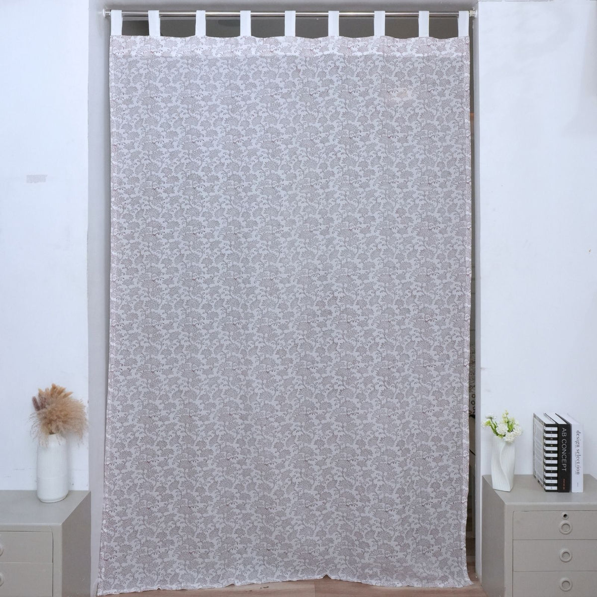 Wooden Block Print 100% Cotton Red Floral Curtain - Rajnigandha
