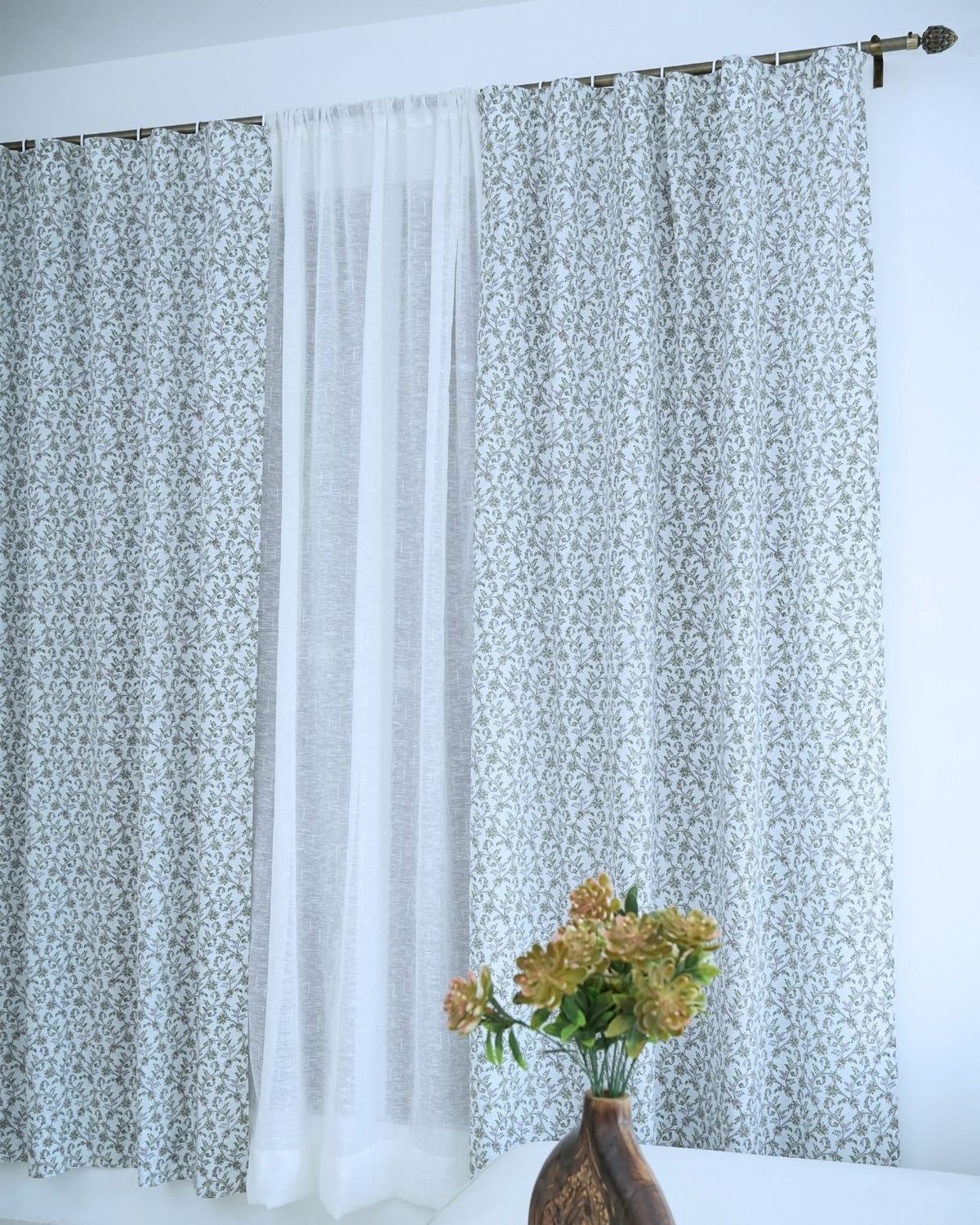 Floral Handcrafted Boho Curtain on Viscose Colored Linen || Varanasi