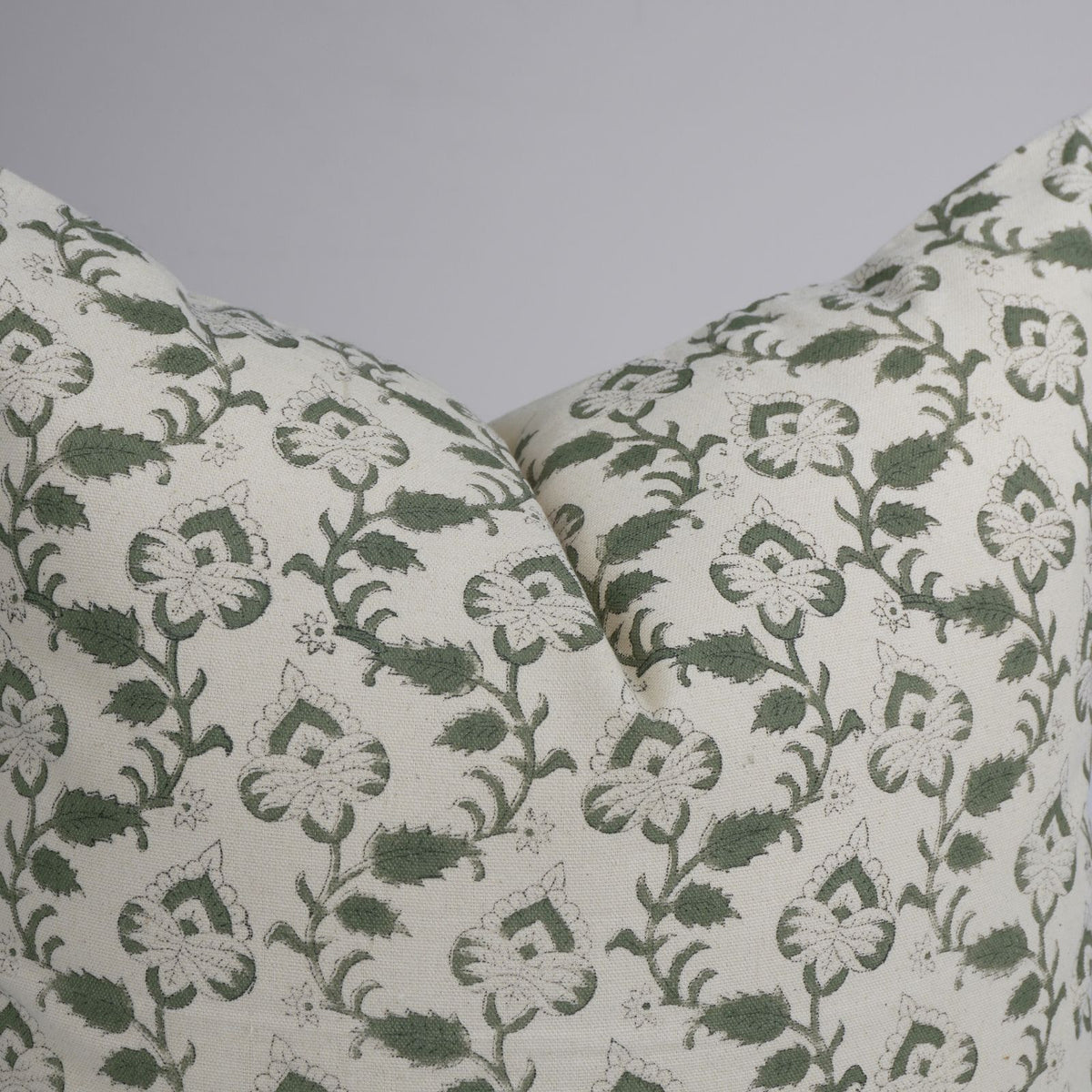Sage Green Floral Block Print Pillow Cover - Madhubala